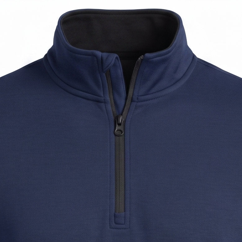 All-Season Q-Zip Pullover blank in Navy Blue, premium performance poly pullover
