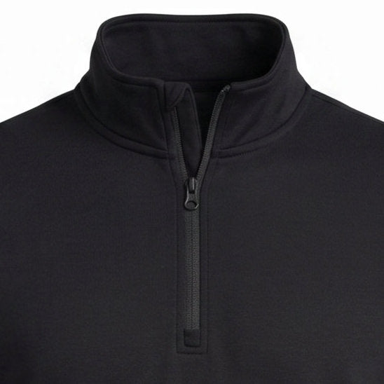 All-Season Q-Zip Pullover blank in Obsidian Black, premium performance poly pullover