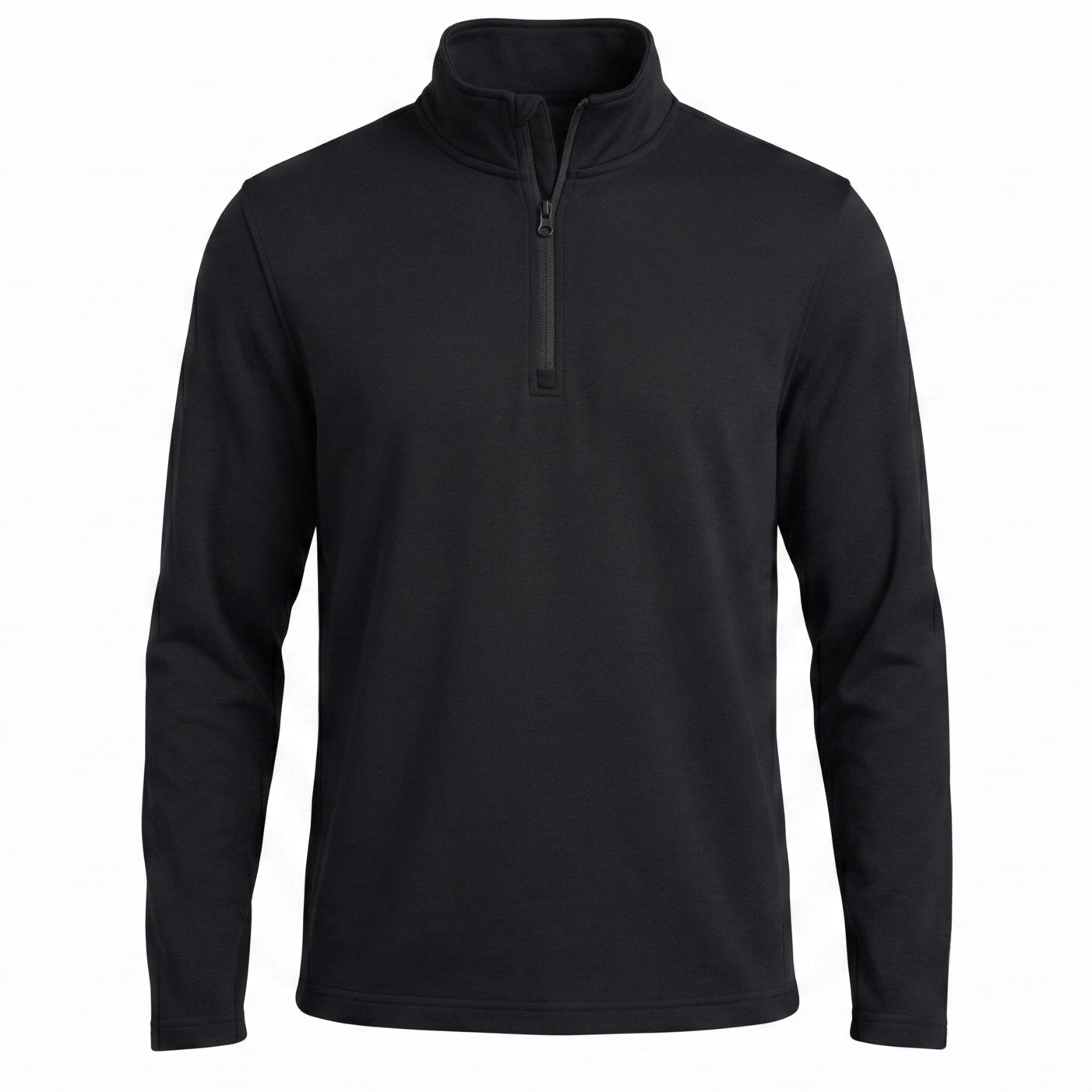 All-Season Q-Zip Pullover blank in Obsidian Black, premium performance poly pullover