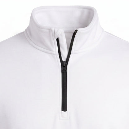 All-Season Q-Zip Pullover blank in Optical White, premium performance poly pullover
