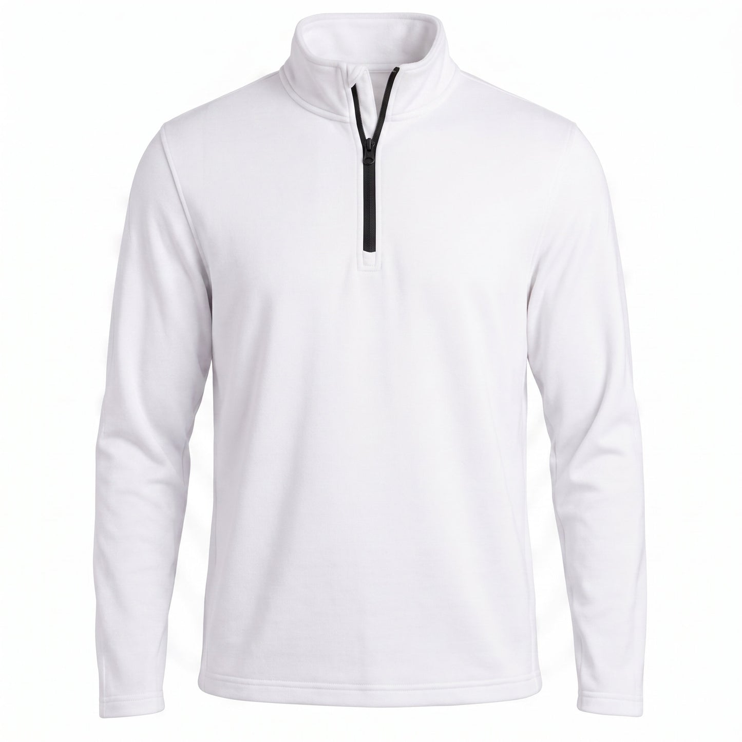 All-Season Q-Zip Pullover blank in Optical White, premium performance poly pullover