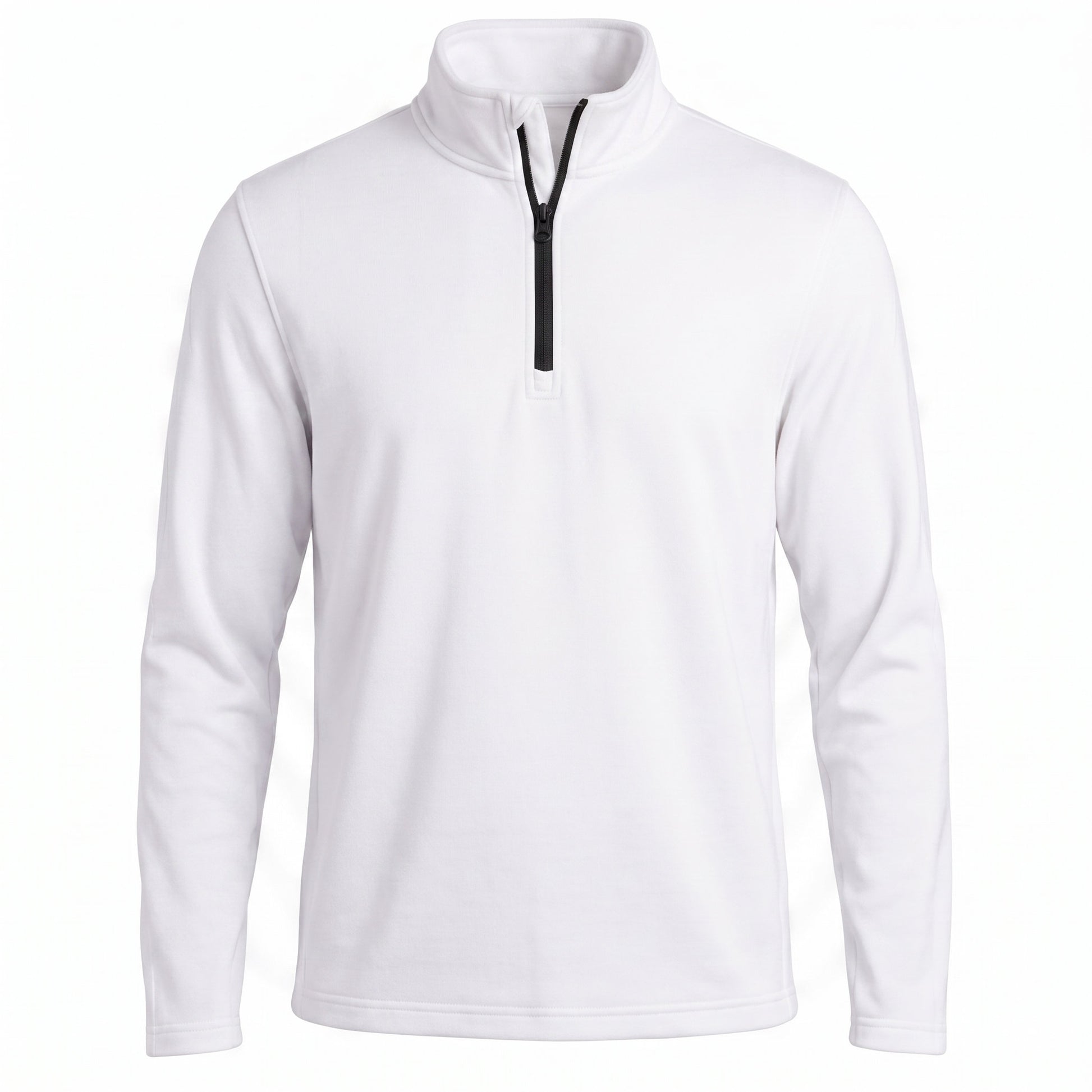 All-Season Q-Zip Pullover blank in Optical White, premium performance poly pullover
