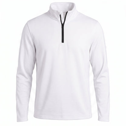All-Season Q-Zip Pullover blank in Optical White, premium performance poly pullover