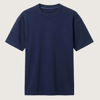 Navy blue 260 GSM heavyweight French terry blank t-shirt featuring a true-to-size fit and 100% cotton construction
